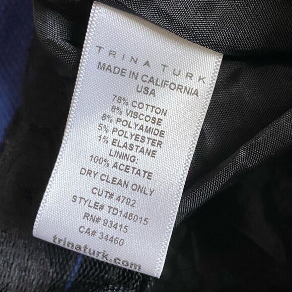 Trina Turk Strapless Mini Dress NEW Pockets Black Blue Striped Women’s 12 Lined - Picture 12 of 12